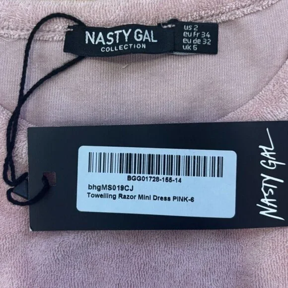 Nasty Gal Womens Towelling Razor Mini Dress Terry Pink Size 2 New with Tags - Picture 3 of 6